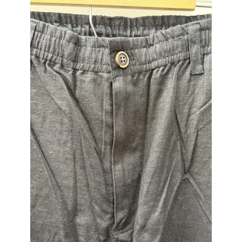 28 Palms Men’s Linen Blend Pants XXL 30 Black Elastic Waist Straight Casual